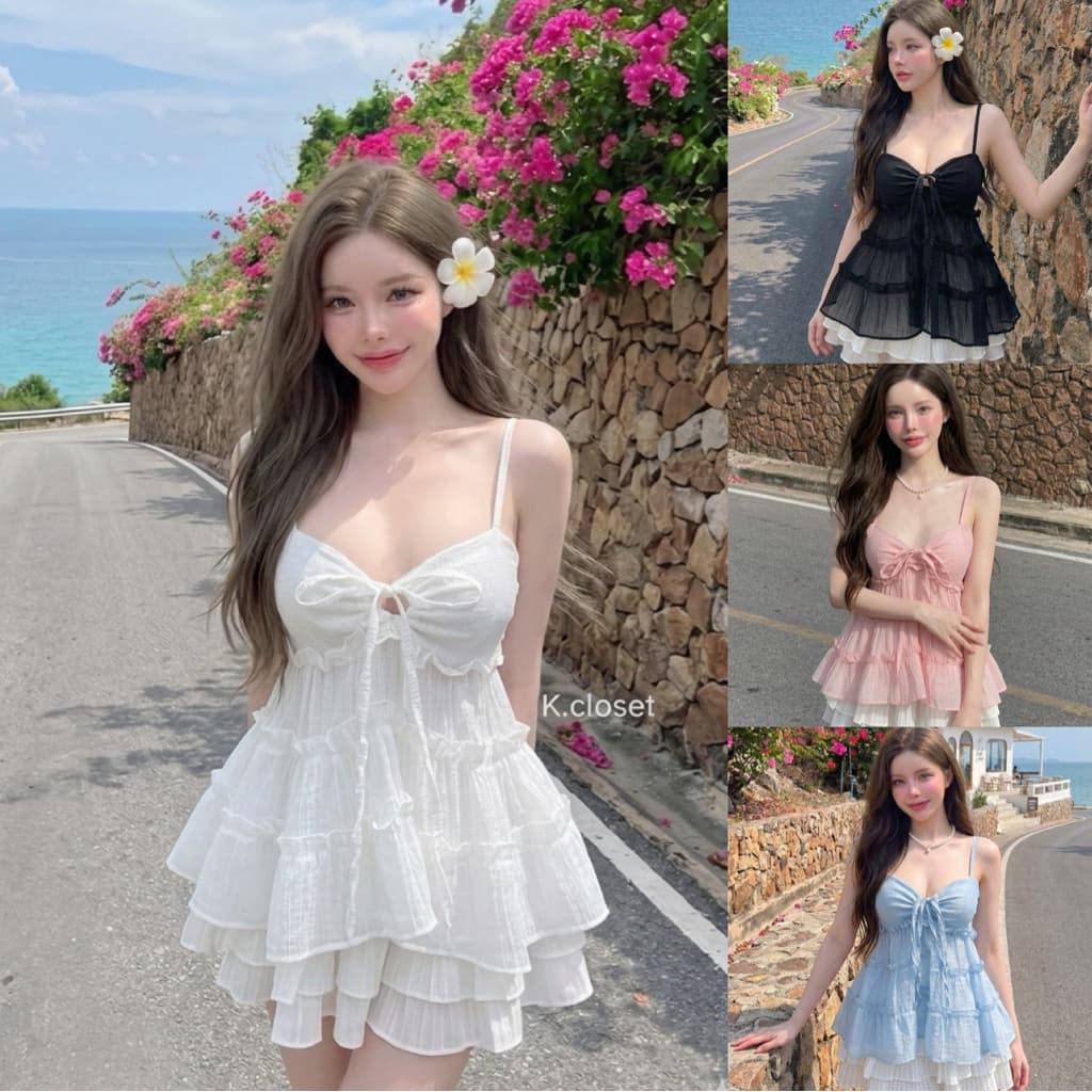 (อก32-40)เสื้อสายเดี่ยวตัวยาวผูกอก มีฟองน้ํา detail น่ารักโทนพาสเทลสวยหวานสาวอวบใส่ได้อกถึง 40 นิ้ว…