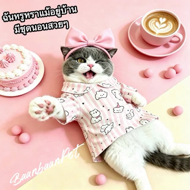🐶🐱เสื้อผ้าสัตว์เลี้ยง ชุดนอนสัตว์ลายสุนัขน่ารัก สําหรับแมวสุนัขตัวเล็ก ชุดอยู่บ้านรุ่นใหม่…