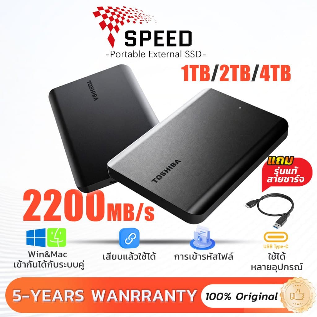 External Harddisk 2TB/4TB HDD USB3.2 ฮาร์ดดิสก์แบบพกพา ที่เก็บข้อมูลแบบพกพา