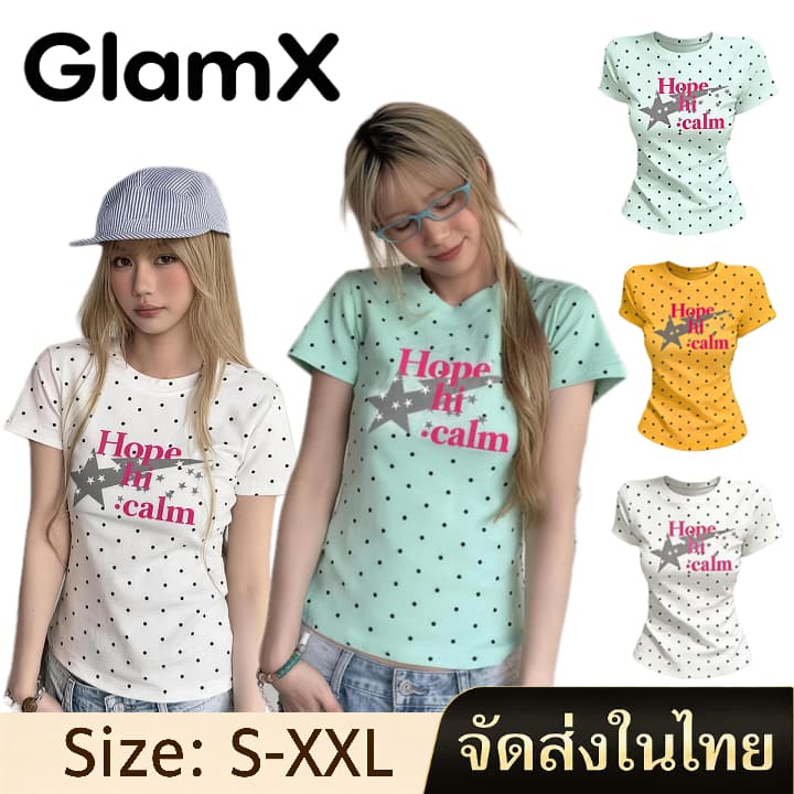 เสื้อยืดผู้หญิง เสื้อเชิ้ตแขนสั้นลายจุด ทรงเข้ารูป เข้ากับทุกสไตล์ มีขนาด S-XXL