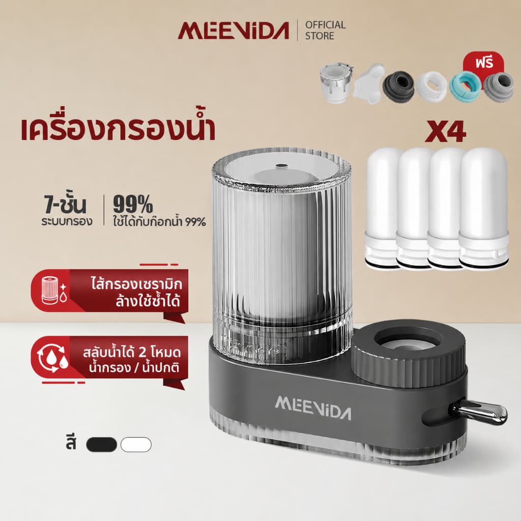 MEEVIDA เครื่องกรองน้ํา เครื่องกรองน้ําติดหัวก๊อก Water Purifier กรอง 7 ชั้น ไส้กรองซักได้