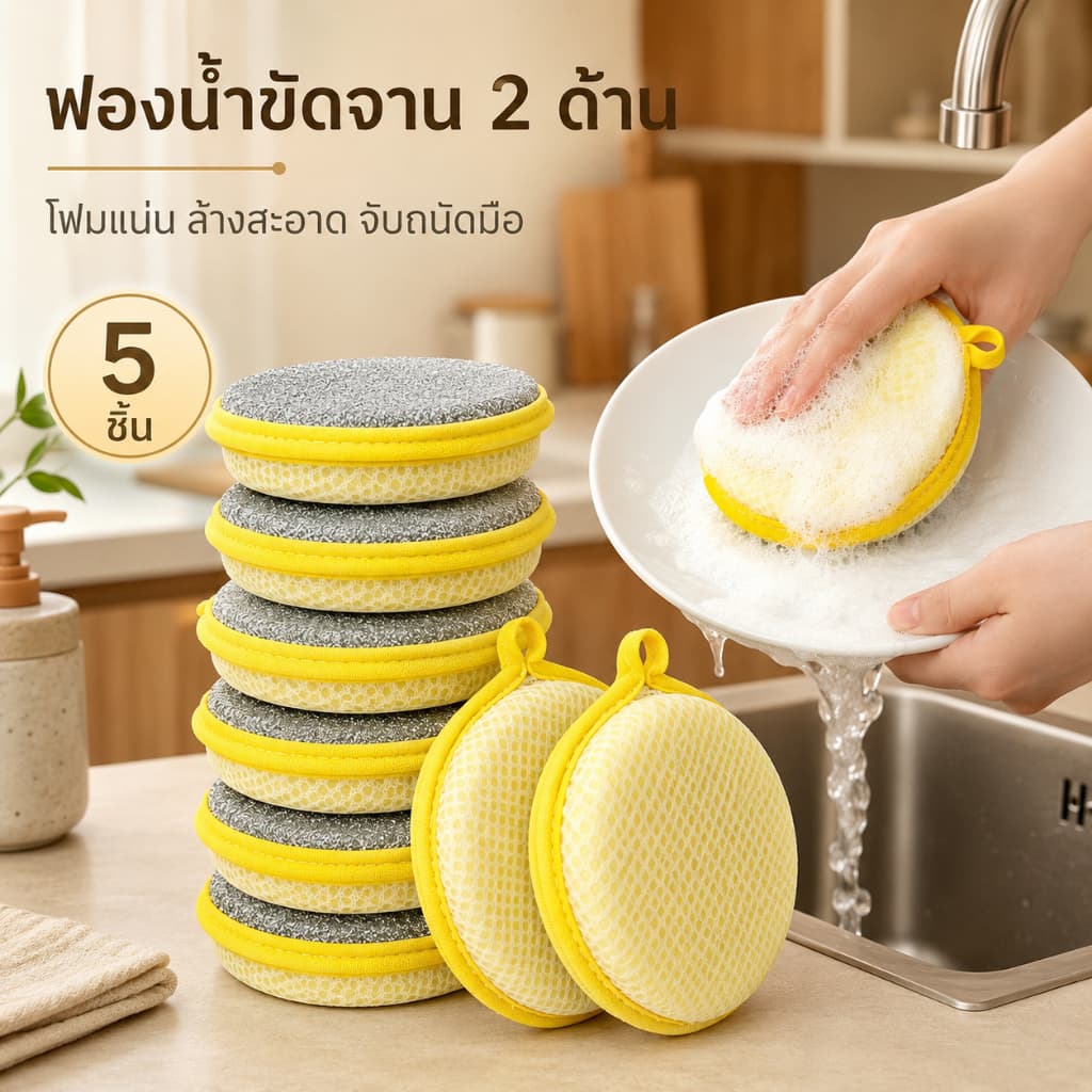 ฟองน้ําล้างจาน 5/10/20 ชิ้น ฟองน้ําสองด้าน หนา ขจัดคราบมันและคราบสกปรก ไม่ขูดกระทะ ใช้ล้างจาน…