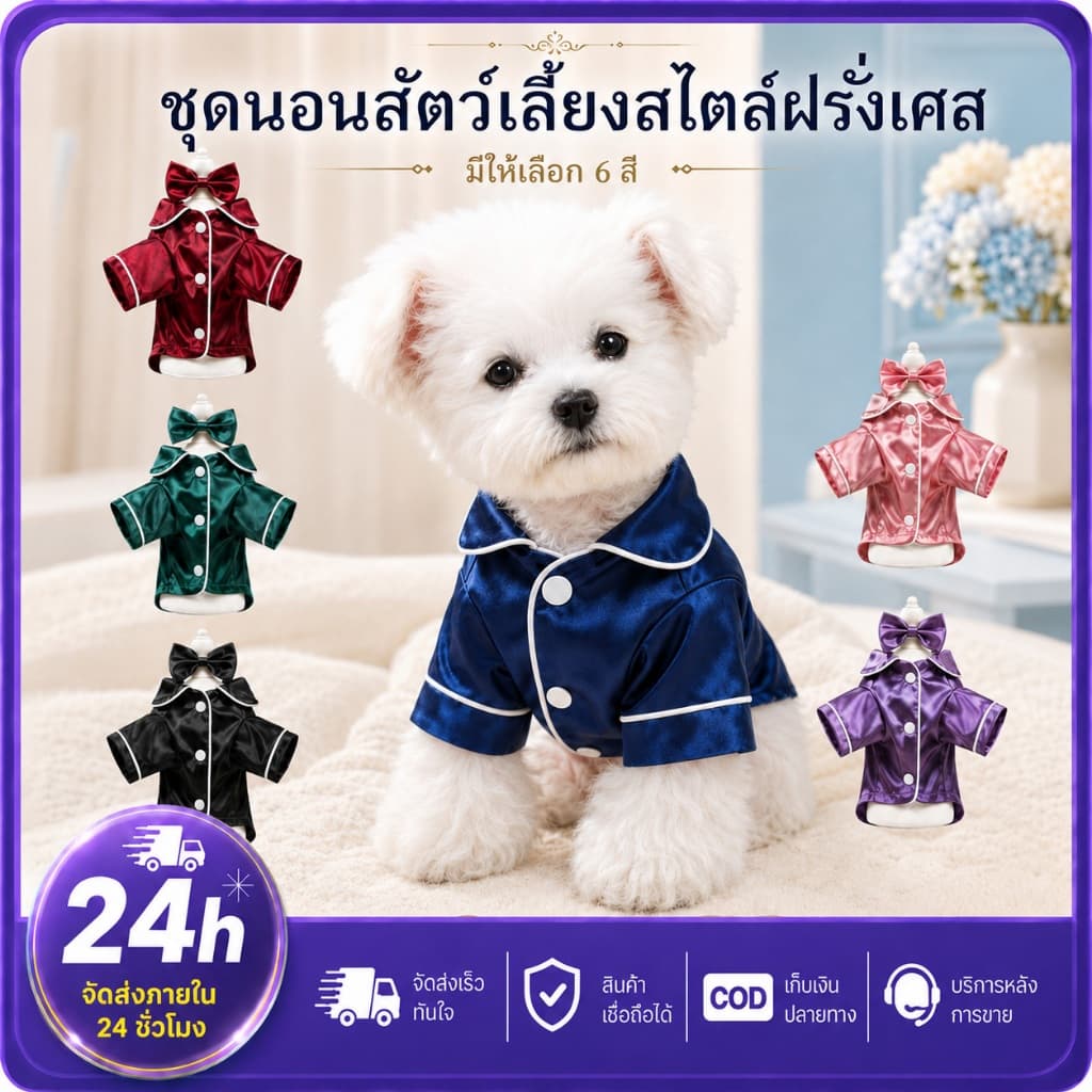 PETWELL ชุดนอนสัตว์เลี้ยง ชุดนอนสุนัขสไตล์ฝรั่งเศส เสื้อผ้าแมว เหมาะสําหรับสุนัขเล็ก