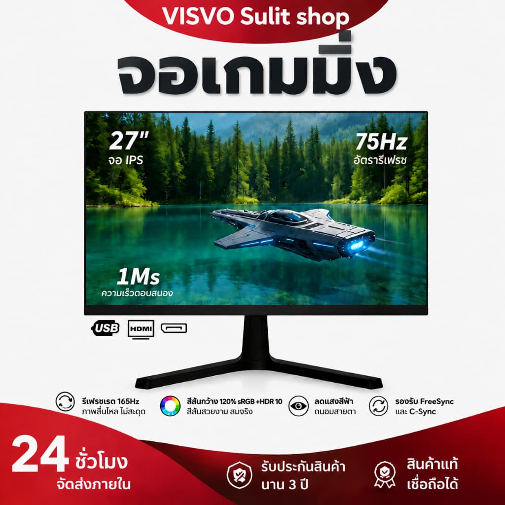 27นิ้ว จอมอนิเตอร์ จอคอม 165HZ หน้าจอโค้ง จอเกมมิ่ง 4K LED Gaming monitor จอมอนิเตอร์เกมมิ่ง จอมอนิเตอ