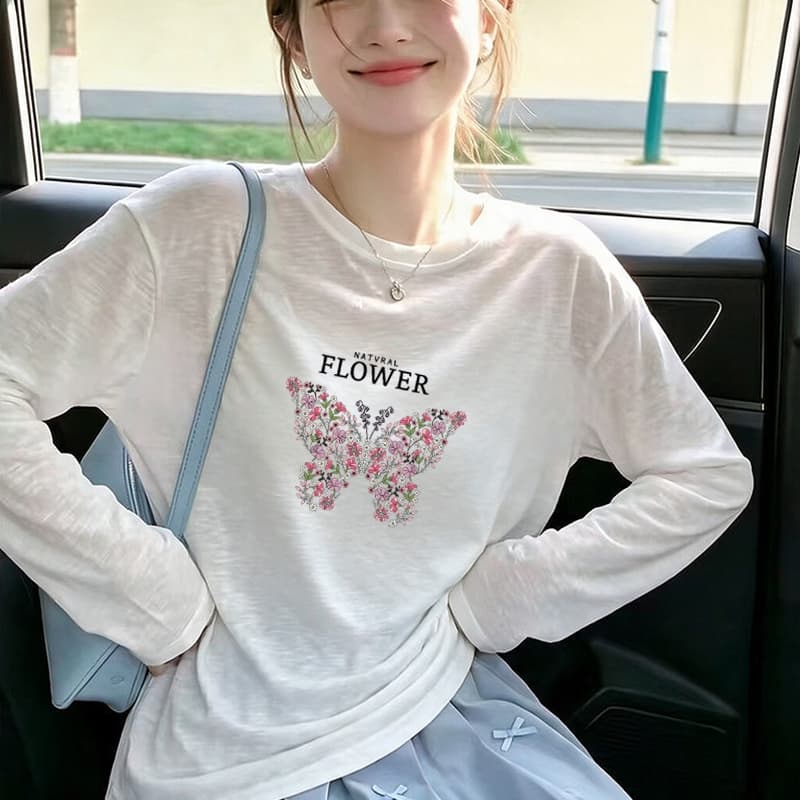 เสื้อยืดแขนยาวผ้าฝ้ายลายเกล็ดหิมะสําหรับสวยผู้หญิง oversize เสื้อผ้าแฟชั่น สไตล์เกาหลี สวมใส่ได้หลากหลาย…