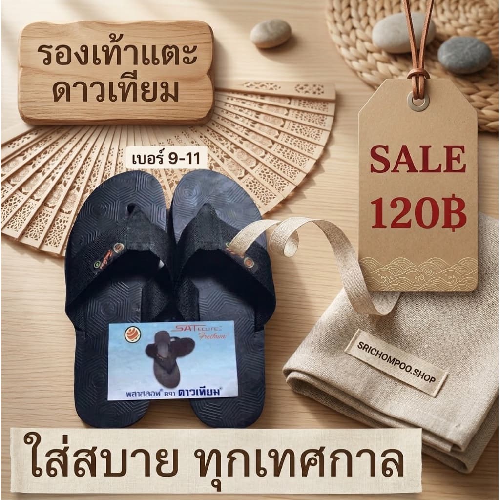 รองเท้าแตะดาวเทียมสายผ้าสีดําของแท้100%รองเท้าแตะคีบ ทนทาน ใส่สบาย ราคาถูก {มีไซส์9-11} รูปที่ 1