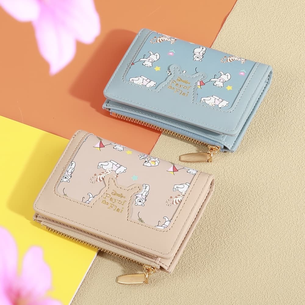 (B-3252) พร้อมส่ง กระเป๋าสตางค์ใบสั้น หนังPu พกพาสะดวก ขนาดเล็กแบบพกพา พร้อมช่องใส่บัตร งานดี 6สี รูปที่ 1