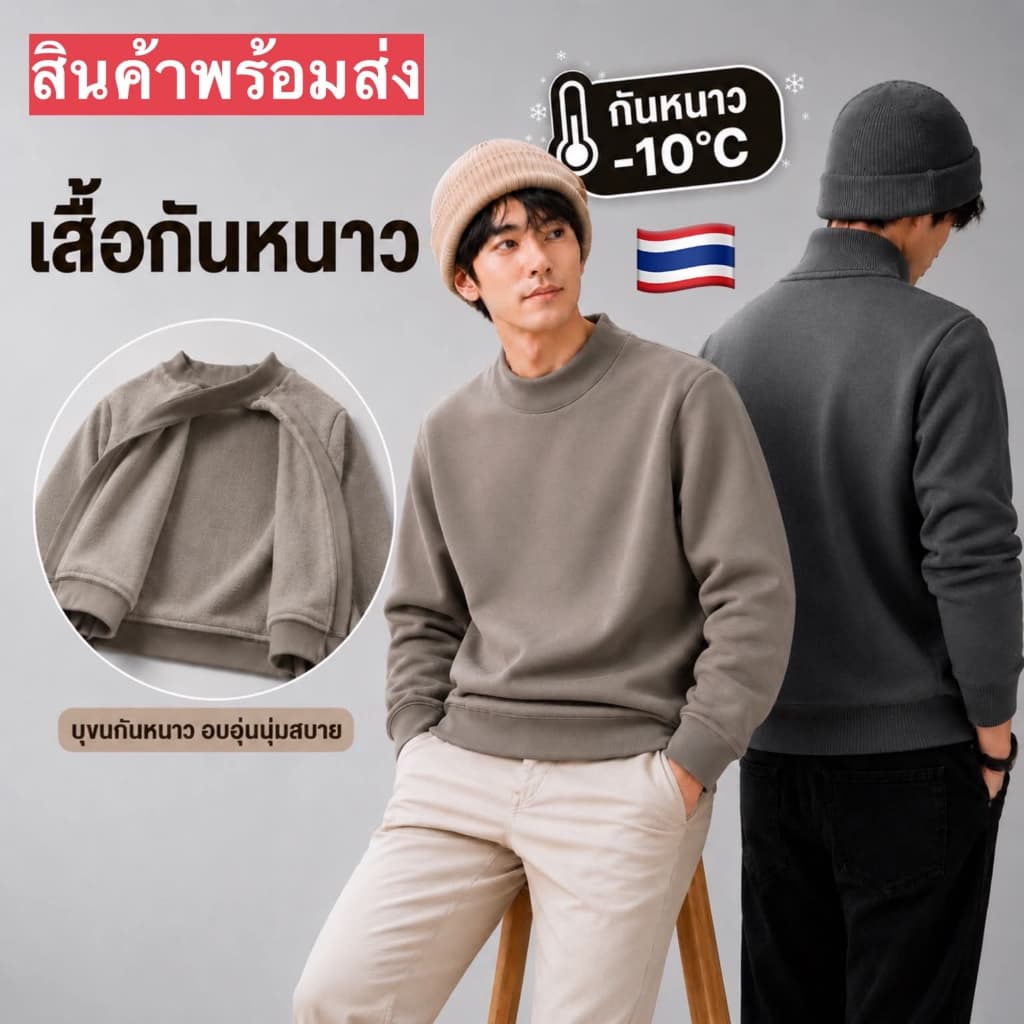 เสื้อไหมพรมกันหนาวผู้ชาย คอเต่า คาร์ดิแกน บุฟลีซด้านใน พร้อมส่งจากไทย