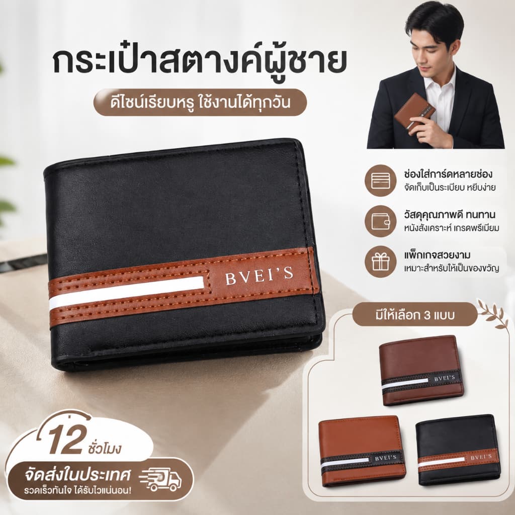 กระเป๋าสตางค์หนังแท้สไตล์ใหม่ ทรงสั้นผู้ชาย จุของเยอะ หลายช่อง ใส่เหรียญได้ ZEFAN