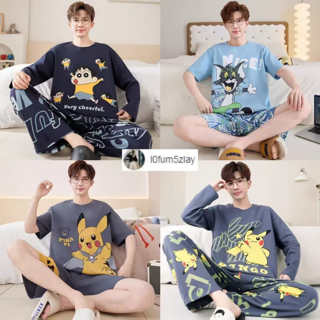 L-4XL,(ส่งมาจากประเทศไทย)ชุดนอน,ชุดนอนผู้ชาย , ขาสั้น+เสื้อยืด, หลากหลายรูปแบบการ์ตูน,…