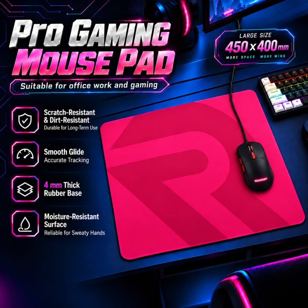 Redhoney แผ่นรองเมาส์ แผ่นรองเมาส์เกมมิ่ง ขนาด 40cm*45cm*4mm แผ่นรองโต๊ะ กันน้ํา กันลื่นพิเศษ