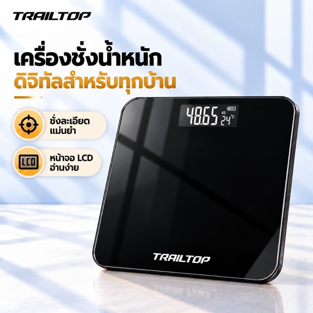 TRAILTOP เครื่องชั่งน้ําหนัก USB/แบตเตอรี่ ตาชั่งน้ําหนัก แสดงผลหน้าจอ LCD รับน้ําหนักได้สูงสุด 180กก