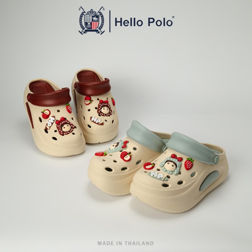 Hello Polo รองเท้าแตะรัดส้น รองเท้าแตะหัวโต เสริมส้น ประดับตัวการ์ตูน EVA กันลื่น กันน้ํา รุ่น HP8059