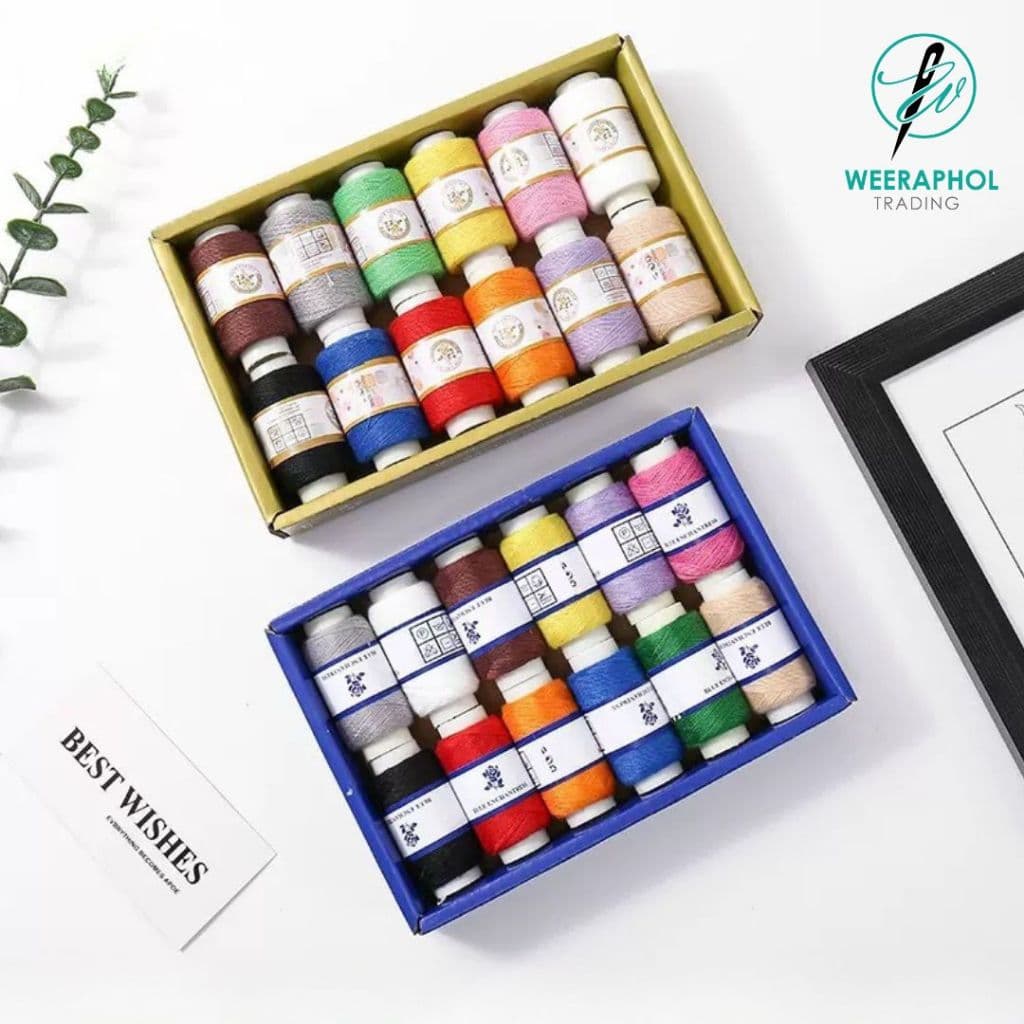 ด้ายเย็บผ้า 40/2 หลอดเล็ก กล่อง 12 หลอด สีขาว สีดํา คละสี