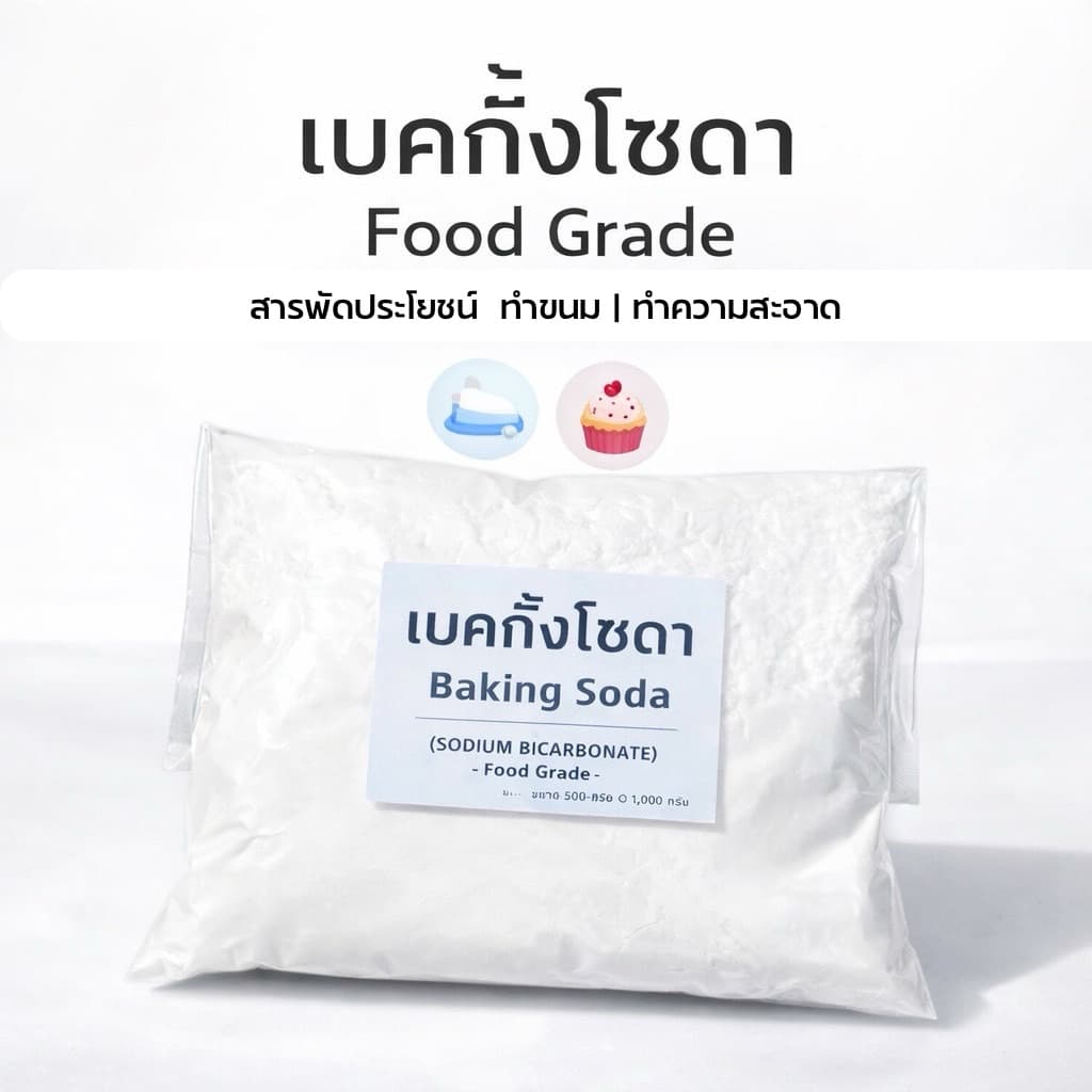 เบคกิ้งโซดา Baking Soda - Sodium Bicarbonate - Food Grade ขนาด 500 กรัม 1,000 กรัม
