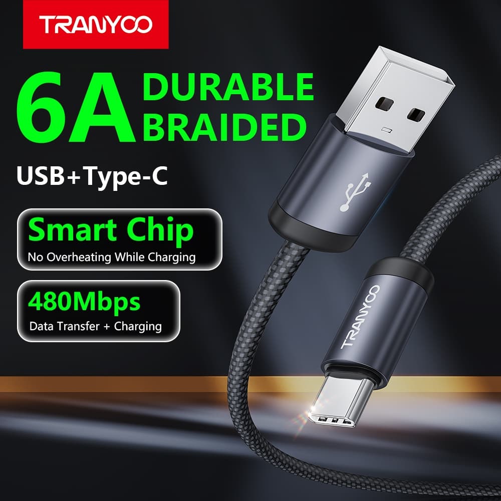 TRANYOO S20 สายชาร์จเร็ว ดีไซน์สายถักทนทานกันสึกหรอ ชิปอัจฉริยะป้องกันความร้อนอัตโนมัติ รองรับทั้ง ไอโฟน และ…