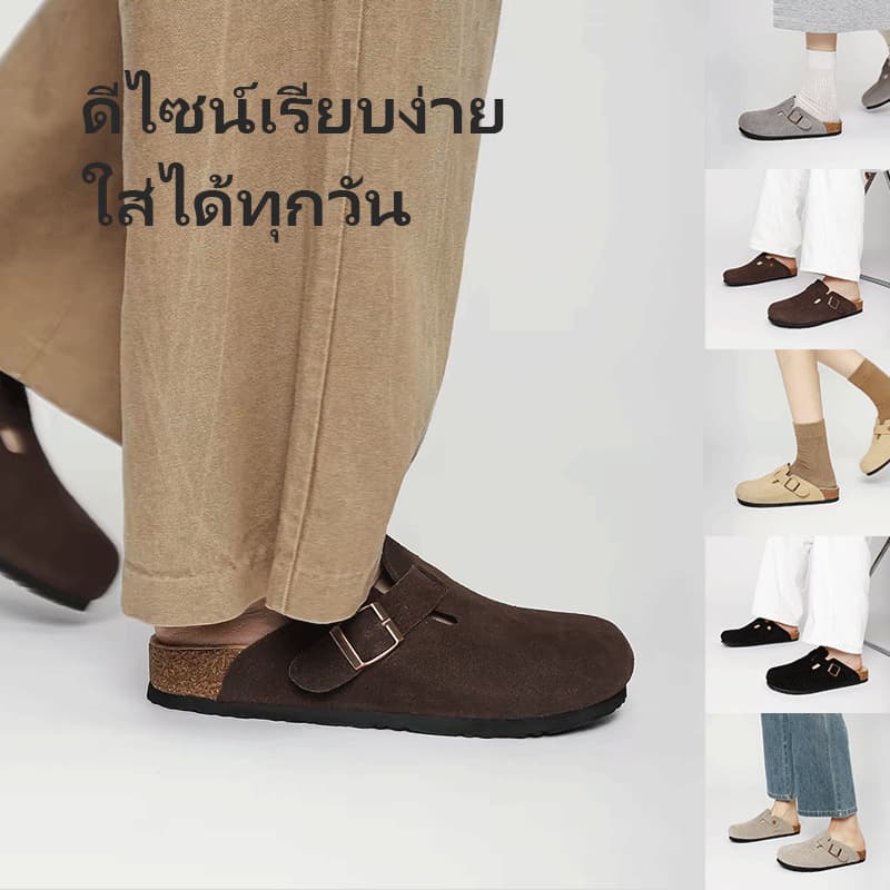 รองเท้าแตะหนังกวาง ส้นหนา สไตล์วินเทจ เรียบง่าย จับคู่ได้ทุกชุด เหมาะสําหรับเดินทางและทํางาน…