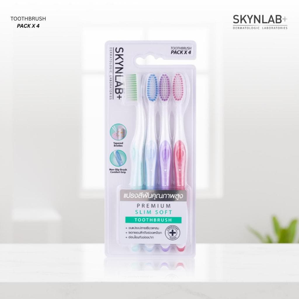 Skynlab แปรงสีฟันพรีเมี่ยมสลิมซอฟท์ (Blister Pack) 4ชิ้น คละสี สกินแล็บ