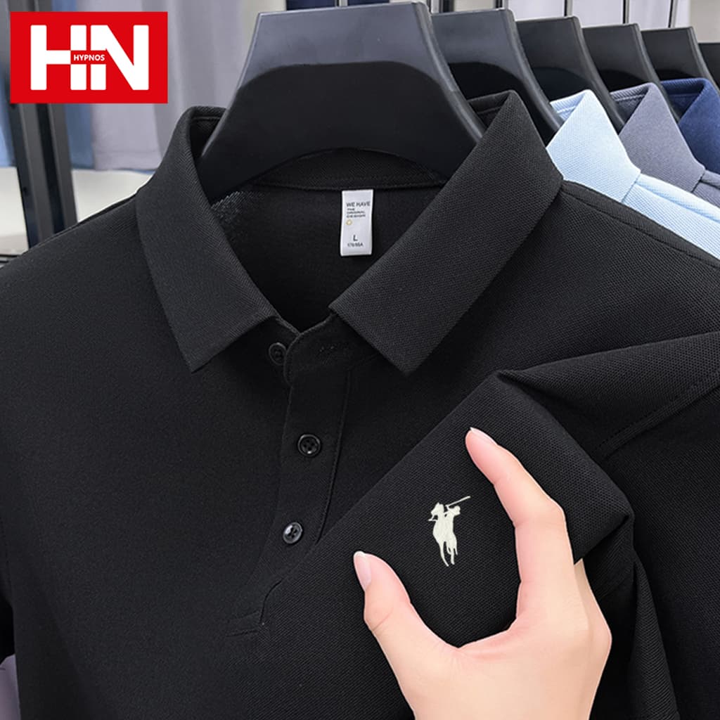HYPNOS 2855-Y63 เสื้อโปโลผู้ชายปกปักลาย แขนสั้น สีพื้น ผ้านุ่ม ใส่สบาย ระบายอากาศได้ดี