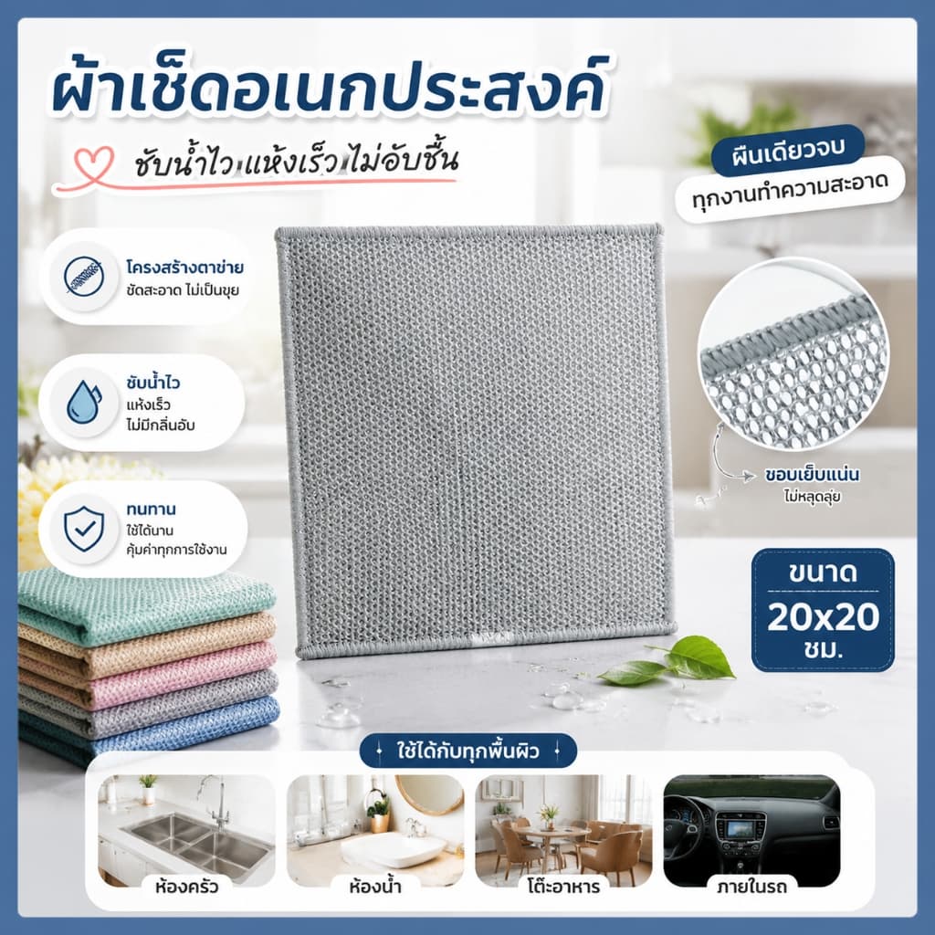 ผ้าล้างจาน ผ้าทําความสะอาด 2 ชั้น เหล็กไมโครไฟเบอร์ ตาข่าย ตาข่ายล้างจาน ที่ล้างจาน ลวด เงิน ลวดเหล็ก 20x20 cm