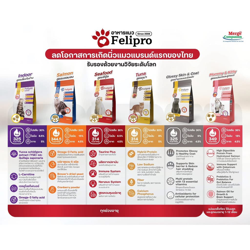 ( เซต 1 กก. x 3 ถุง แบ่งขาย ) Felipro อาหารแมว เฟลิโปร 5 รส ลดโอกาสการเกิดนิ่ว