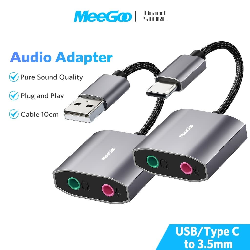 MEEGOO การ์ดเสียงภายนอก USB / Type-C แยกช่องหูฟังและไมค์ แยกเสียง ไม่มีเสียงรบกวน เสียบแล้วใช้เลย