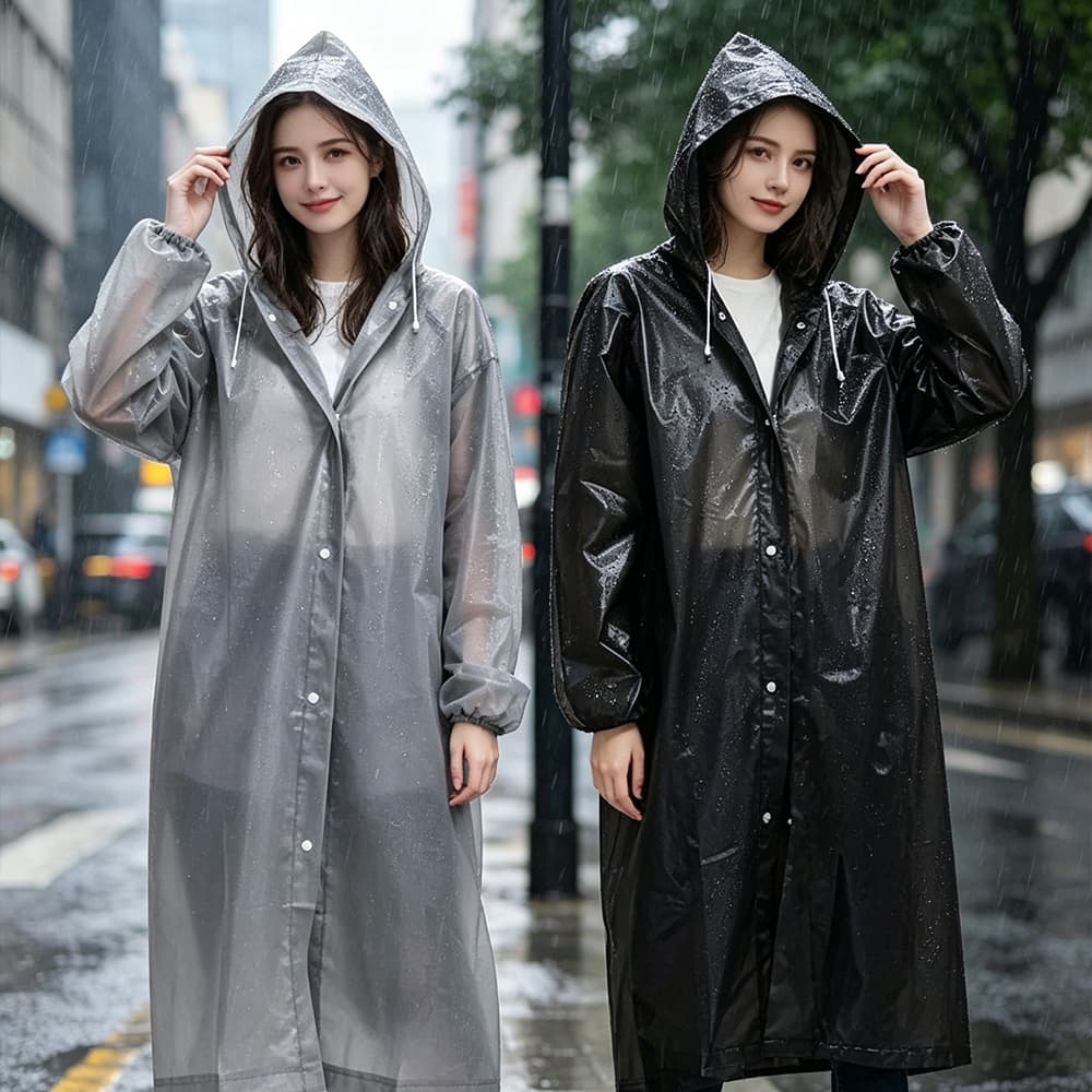 เสื้อกันฝน เสื้อกันฝนแฟชั่น สื้อกันฝนผู้ใหญ่ แบบยาว แบบหนา EVA มีหมวก แขนจั๊ม กันน้ํา ทนทาน 4 สี…