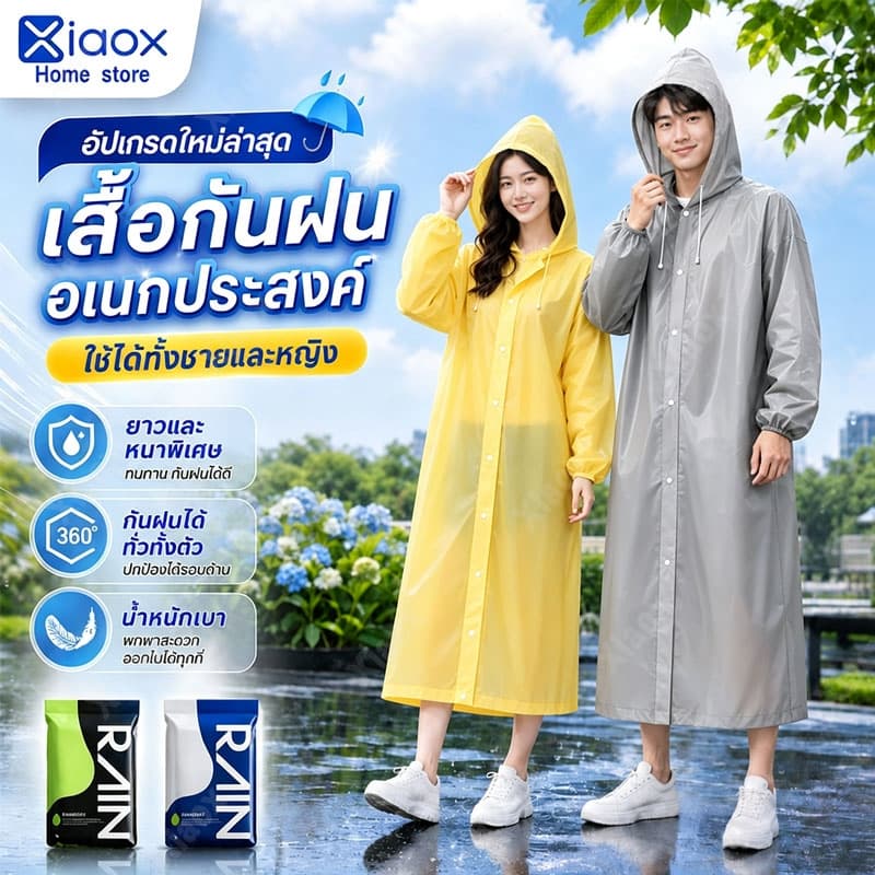 ชุดกันฝน เสื้อกันฝนแฟชั่น เสื้อกันฝน ผู้ใหญ่ / แบบหนา PEVA สไตล์เกาหล Rain coats ค่อนข้างเหนียว ทน…