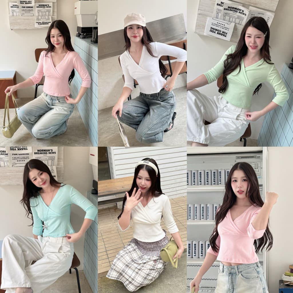 Daily Pick เสื้อครึ่งแขน คอวี ดีไซน์เป็นผ้าไขว้ทับกัน น่ารักมากๆ 💭🫧𓇼𓏲🪞