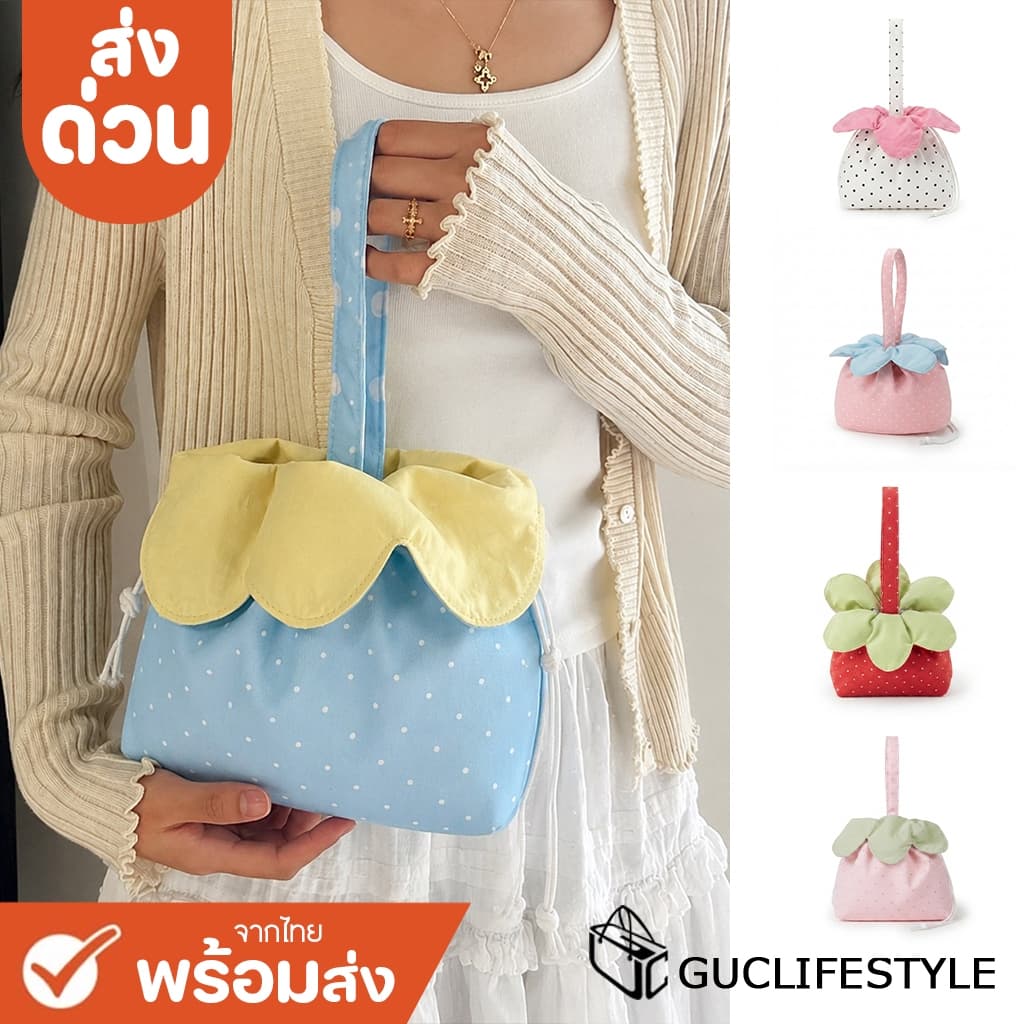 ส่งด่วน GUCSELECTED(B2654) กระเป๋าถือทรงดอกไม้ ลายจุดเล็ก