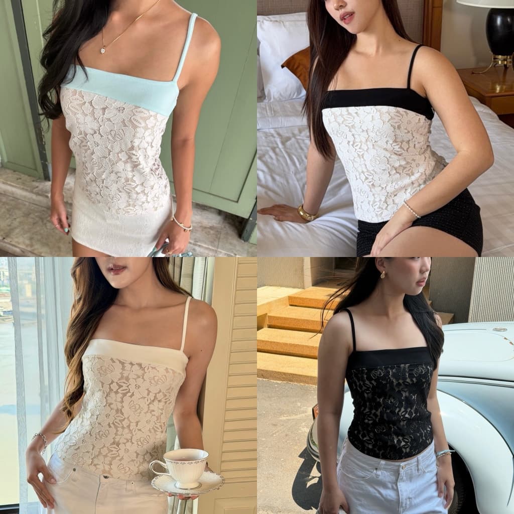 josie top by Duex Studio (XS-2XL) สายเดี่ยวผ้าลูกไม้see-throughเพิ่มดีเทลตัดขอบด้านบน