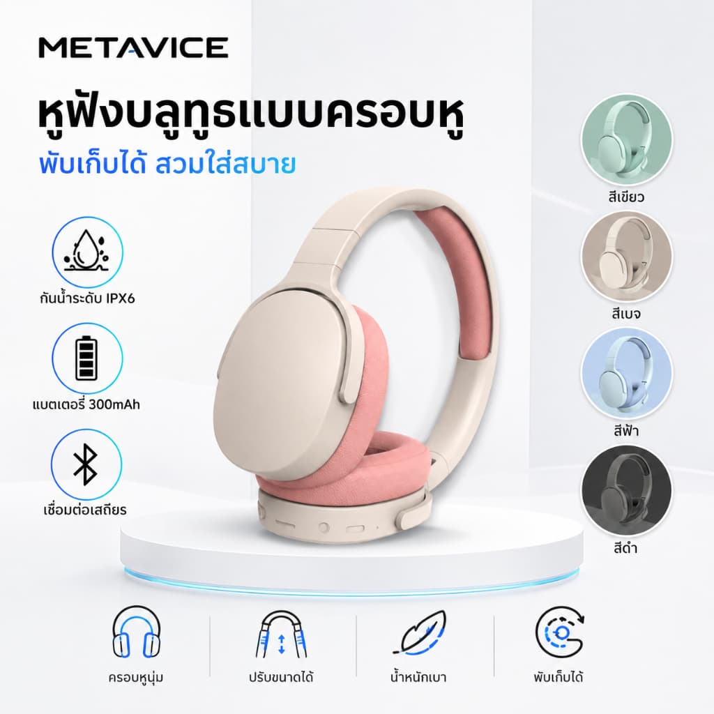 Metavice หูฟังเกมมิ่งไร้สาย Bluetooth Low Latency ENC Gaming Mode เสียง HiFi Stereo Bass ชาร์จ Type-C ME018