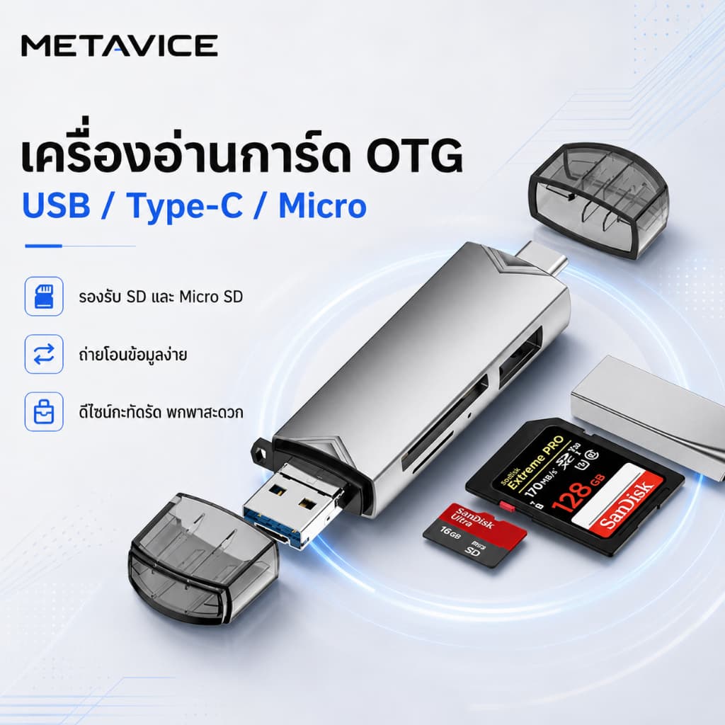 Metavice 6 in 1 SD TF Card Reader เครื่องอ่านการ์ดหน่วยความจําความเร็วสูง Adapter Type C USB 3.0 OTG Card…