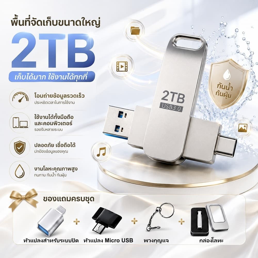 แฟลชไดรฟ์ USB 2TB ขนาดกะทัดรัด สําหรับจัดเก็บข้อมูลและถ่ายโอนไฟล์ ใช้งานสะดวก พกพาง่าย…