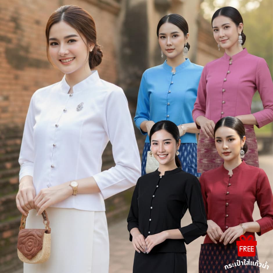 เสื้อพื้นเมืองหญิง จิตรลดา ผ้าฝ้ายเกรดA เนื้อนุ่มใส่สบาย แถมฟรีกระเป๋าใส่แก้วน้ํา!!