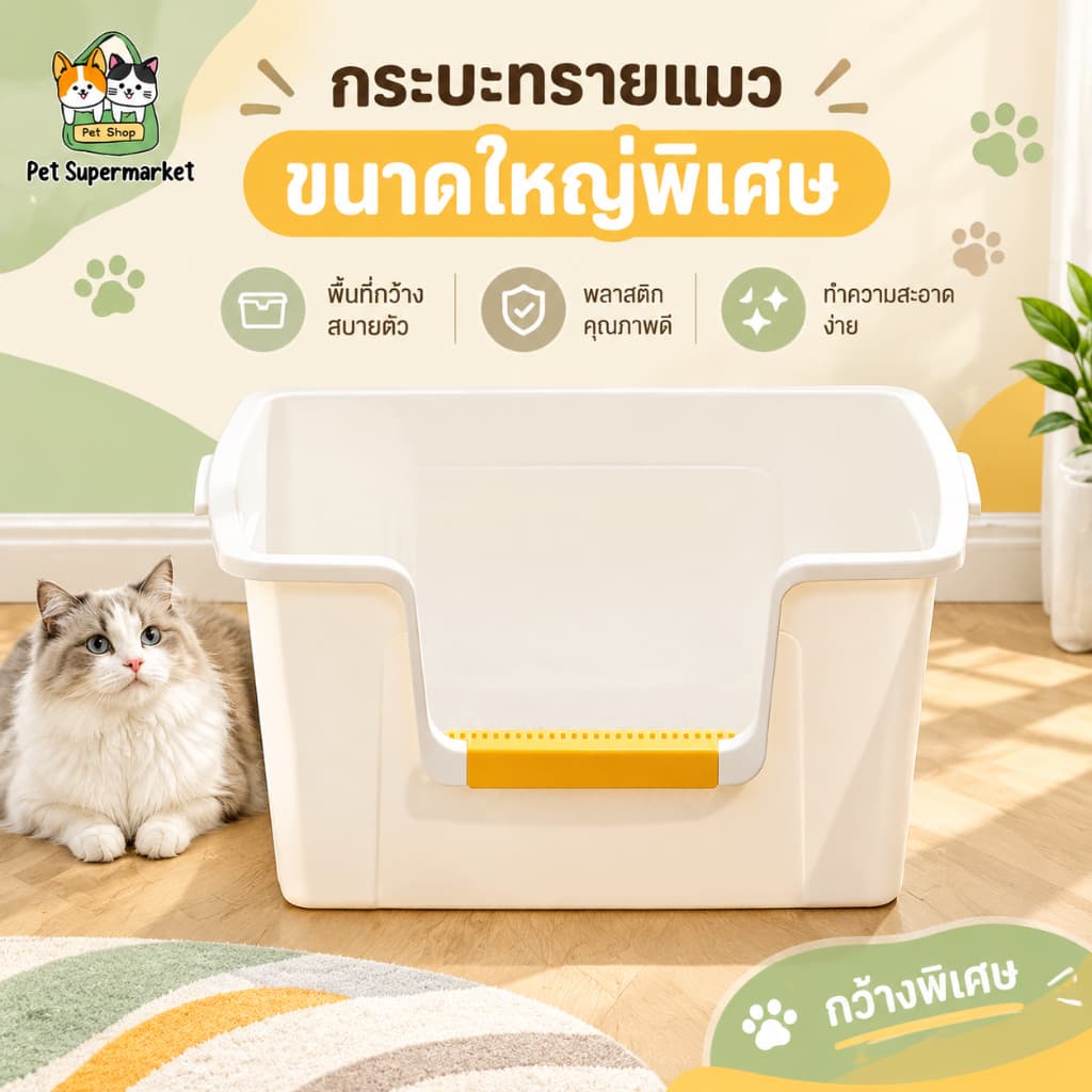 กระบะทรายแมวขนาดใหญ่85CMยกรั้วให้สูง พร้อมที่ตัก ป้องกันทรายกระเด็น ห้องน้ําเเมว…