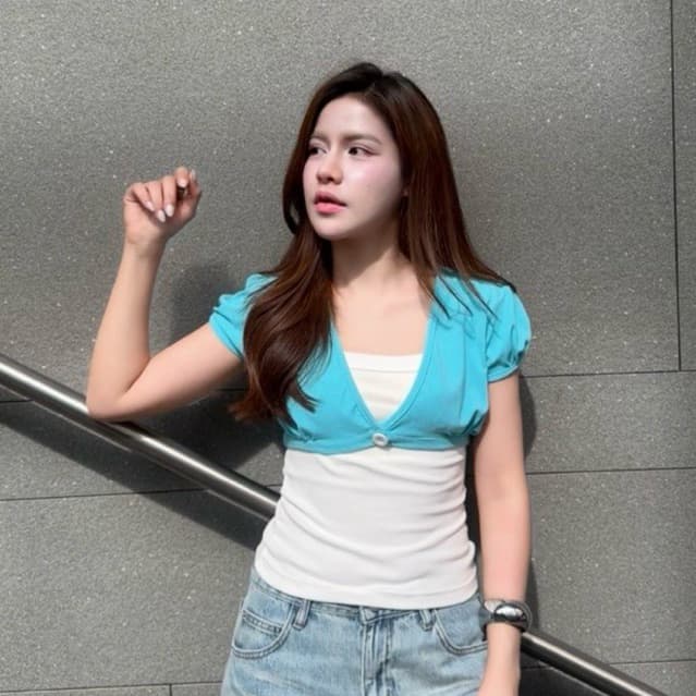 Layer top - เซ็ต 2 ชิ้น เสื้อเลเยอร์แขนตุ๊กตา สายเดี่ยวคอเหลี่ยม ใส่แยกได้ (เลเยอร์)