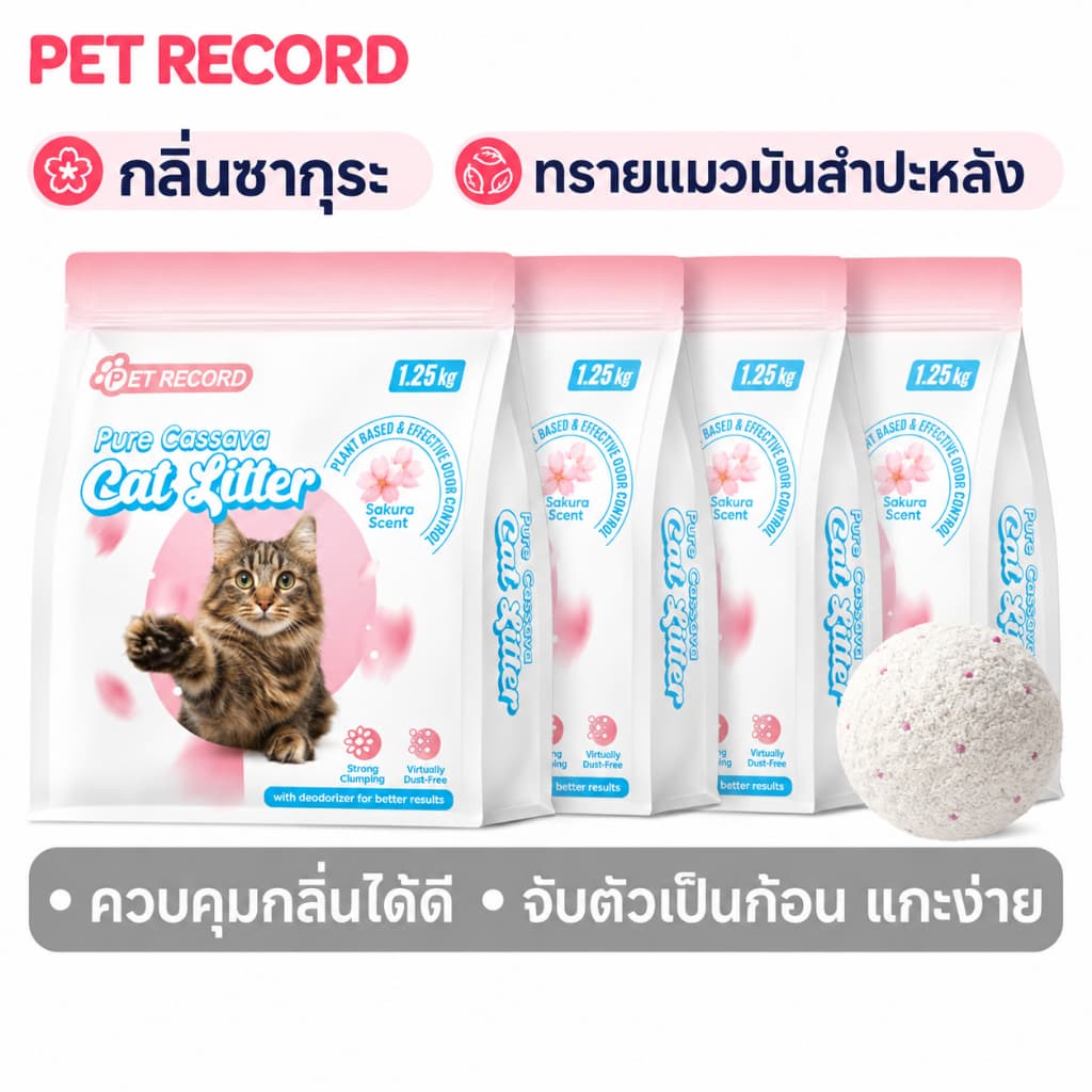 ทรายแมวมันสําปะหลัง 100% ทรายแมวธรรมชาติ 1.2KG ดูดซับไว จับก้อนแน่น ดับกลิ่นดี ฝุ่นน้อย ปลอดภัย เทลงชักโครกได