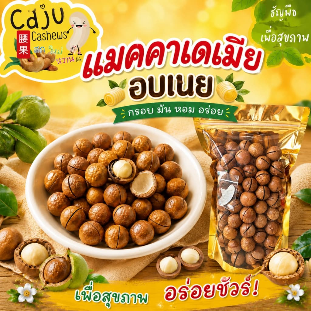 แมคคาเดเมีย อบเนย Roasted Macadamia Nuts พร้อมทาน หอม กรอบ อร่อย ธัญพืชเพื่อสุขภาพ ขนาด 500g / 1kg