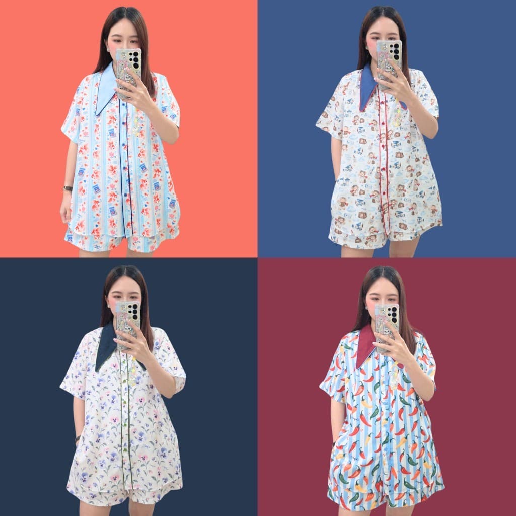Longdopaws : Charm set ลายใหม่ ชุดเซ็ทเสื้อกุ๊นปก+กางเกงขาสั้น มีซับใน NEW