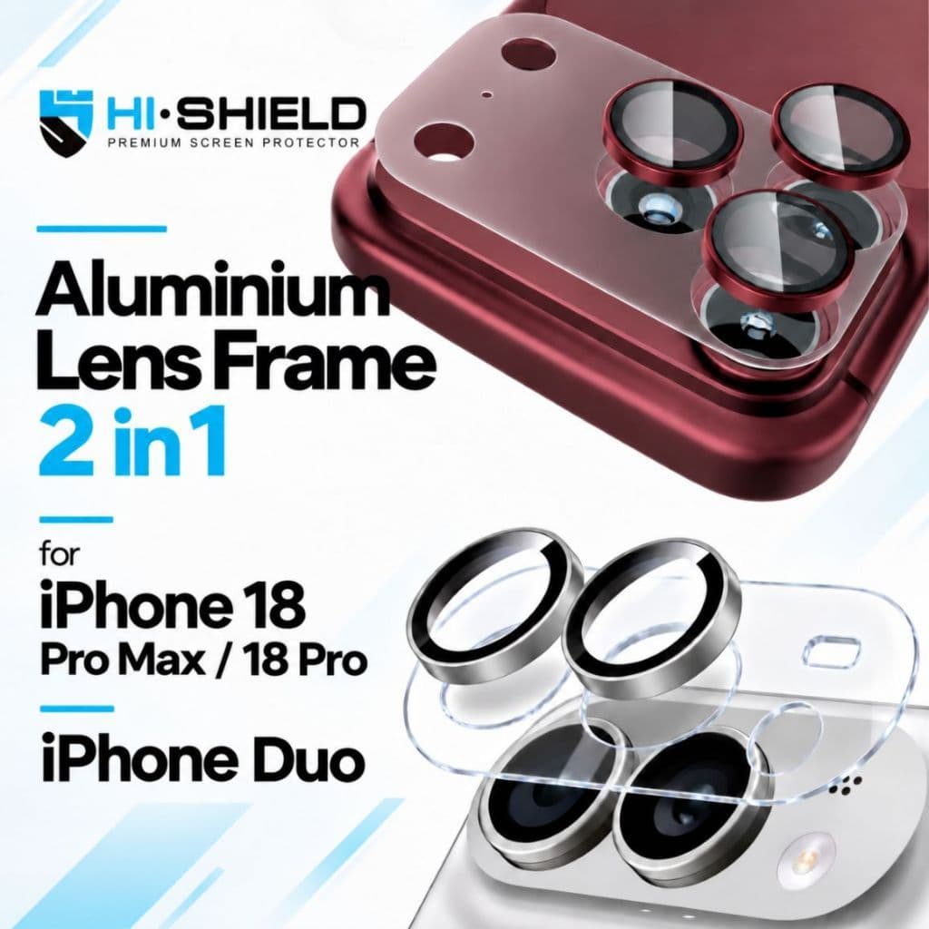 กระจกกันเลนส์กล้อง HiShield Aluminum Lens Frame 2 in 1 สําหรับ iPhone Duo / 18 Pro / 18 Pro Max