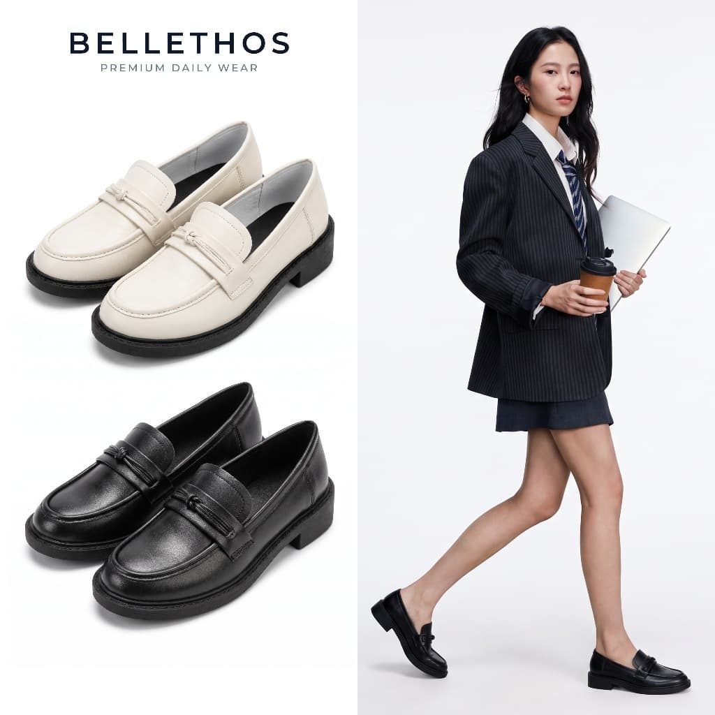 BELLETHOS รองเท้าแฟชั่นคัชชูทรงโลฟเฟอร์ ส้นหนาเสริมบุคลิค สวมใส่ได้ทุกฤดูกาล 35-42