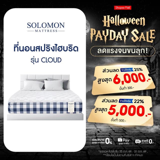 Solomon ที่นอนสปริง เกรดโรงแรม หนา 10 นิ้วสปริงไฮบริด รุ่น Cloud
