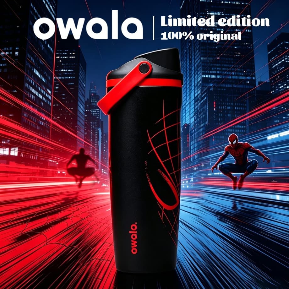 Owala FreeSip Marvel Spider-Man 24oz/32oz/30oz ขวดน้ําเก็บความเย็น สแตนเลส พร้อมหลอดดูด ของแท้100%…