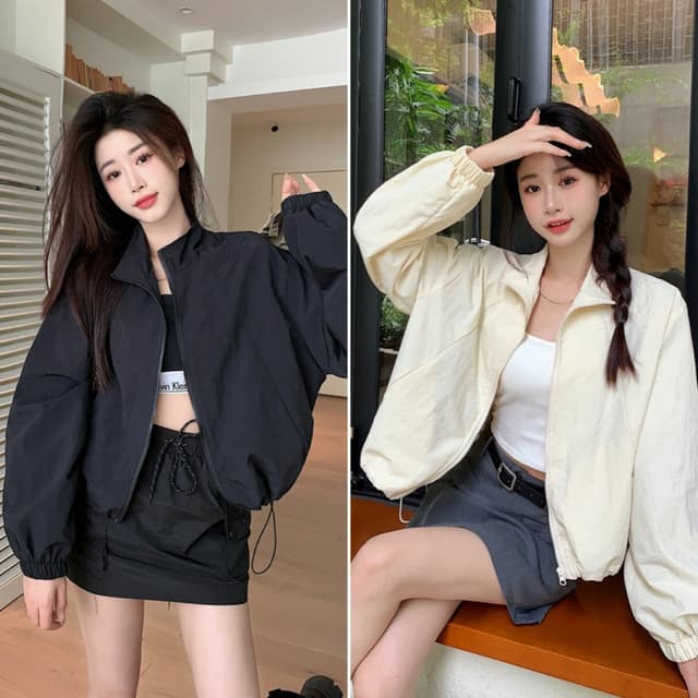 Hotgirl พร้อมส่ง เสื้อคลุมแขนยาวผู้หญิง เสื้อคลุมสั้นผู้หญิง ซิป ดีไซน์เชือกผูก สไตล์เกาหลีเรียบง่าย…