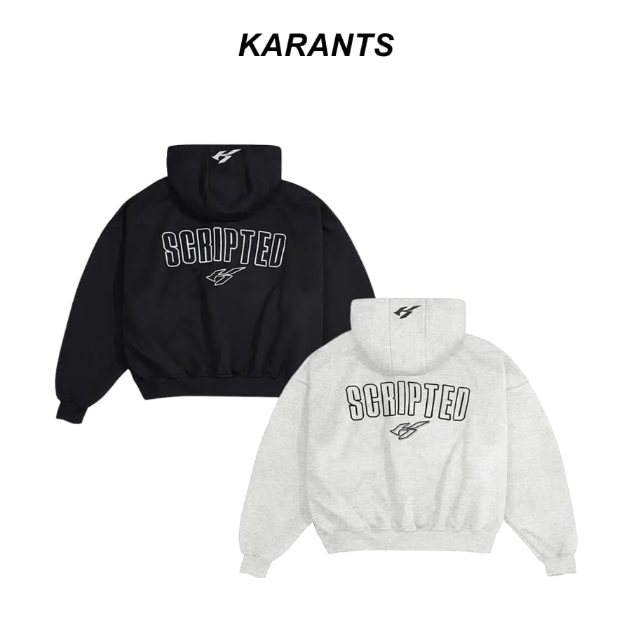 Karants เสื้อแจ็คเก็ต Hoodie Zip Cropped Boxy ผ้าฟลีซ ปักลายนูน 2 ซิป Unisex ชาย-หญิง - AK29