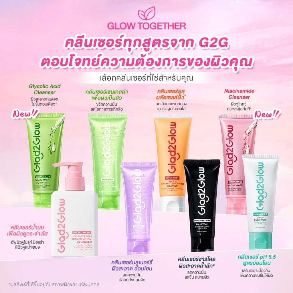 Glad2Glow Brightening Acid Acne Milk Gel Cleanser เจลล้างหน้า โฟมล้างหน้าอ่อนโยน สําหรับผิวแพ้ง่าย