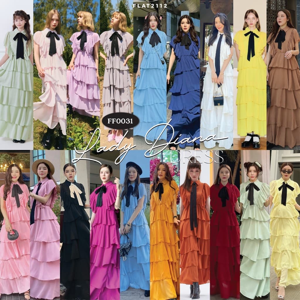 FLAT2112 : LADY DIANA DRESS เดรสชั้นๆ ชุดออกงาน ผ้าชีฟอง เดรสงานแต่ง ชุดไปงานแต่ง (FF0031) รูปที่ 1
