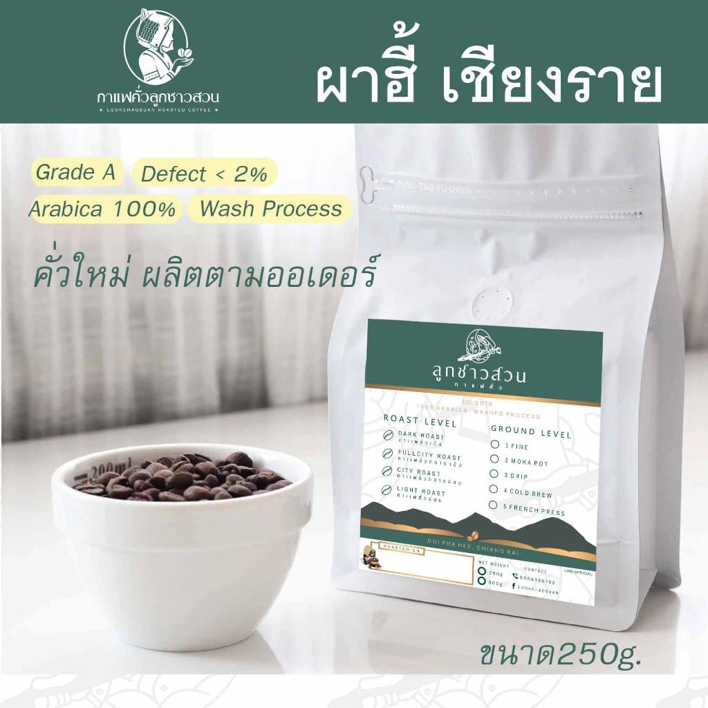 กาแฟคั่ว ดอยผาฮี้ 250g. อราบิก้า100% - กาแฟคั่วลูกชาวสวน รูปที่ 1