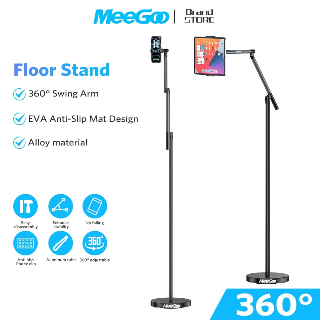 MEEGOO ขาตั้งโทรศัพท์มือถือ ขาจับไอแพด รุ่นไม่มีรอก Lazy Holder Bracket สําหรับการสตรีมสด การถ่ายภาพ…